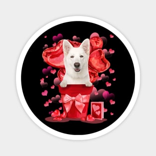 White German Shepherd In Red Pot Happy Valentine's Day Magnet